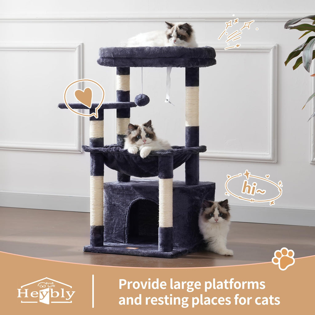 Heybly Cat Tree, Kitten Tower with Large Soft Cat Basket HCT008SG