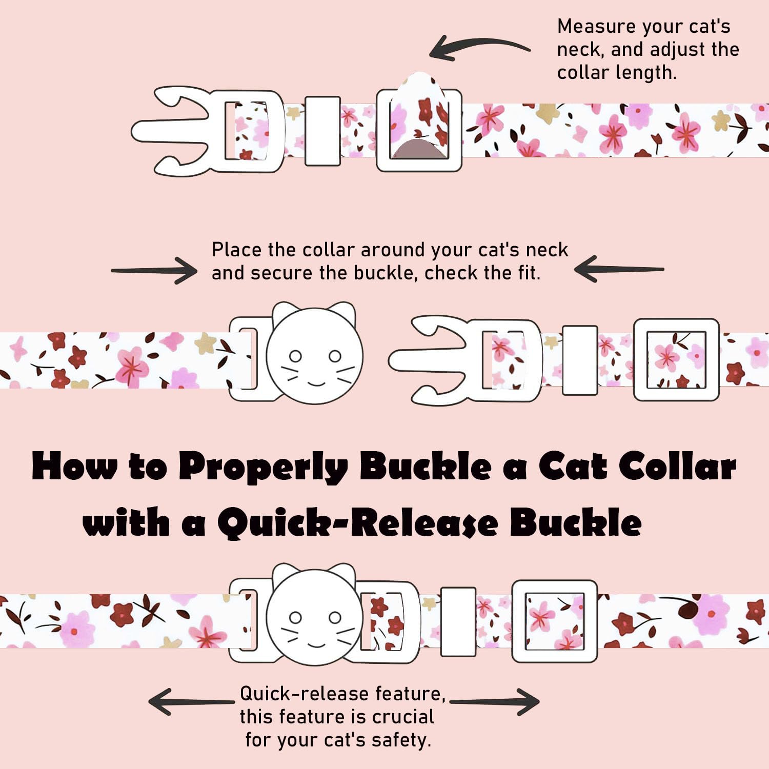 2 Pack Cotton Breakaway Cat Collars Set with Bell and Flower Pendant, Cute Floral Fruit Patterned, Adjustable 7.5-11Inch, Include A Mouse Toy Gift (Vintage+ Small Pink Flower)