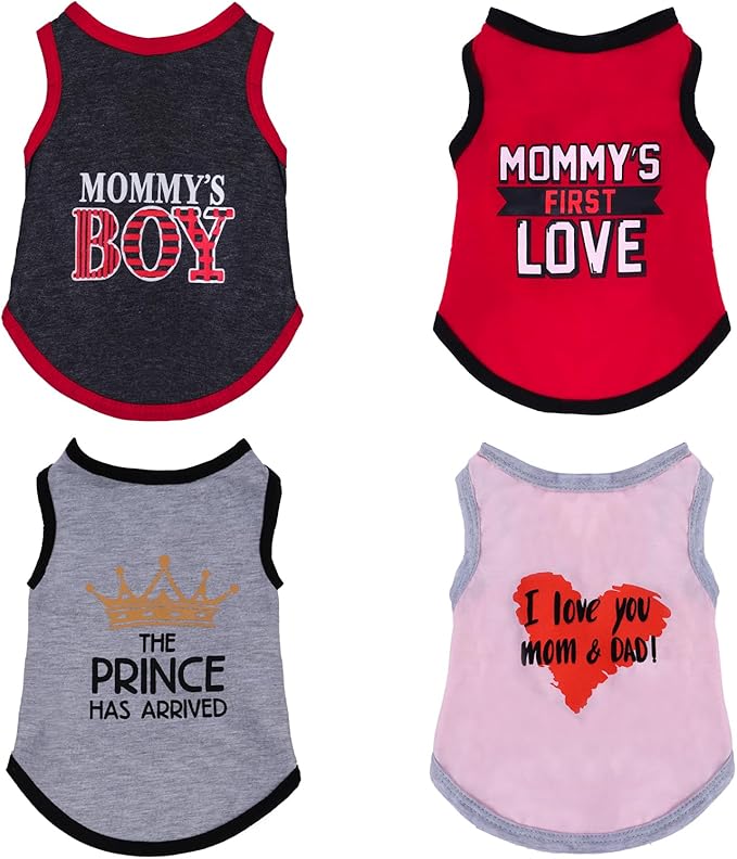 4 Pack Dog Shirts Summer Printed Puppy Clothes Novel Sleeveless Pet T Shirts Dog Clothes for Small Medium Dogs Cats Boy(XS)