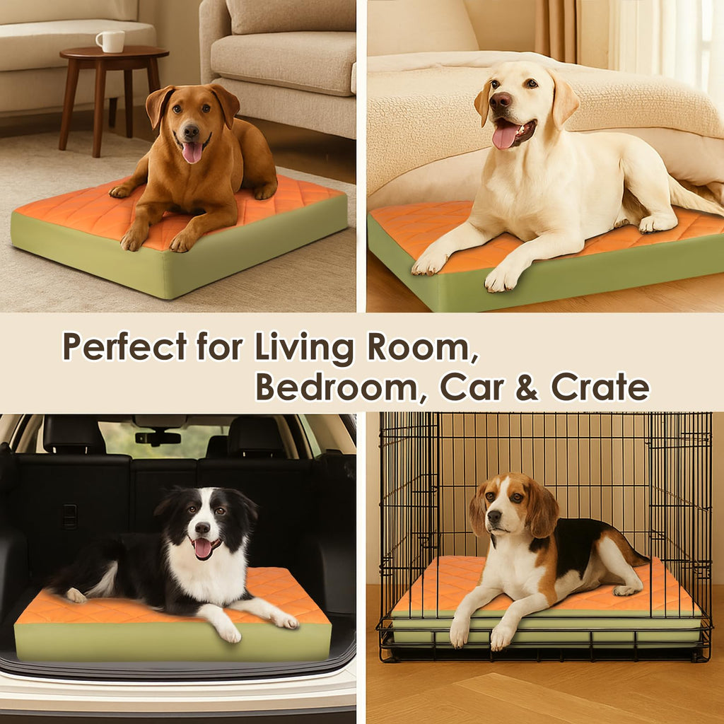 35.5" x 23.5" x 4.7" Large Orthopedic Dog Beds, Waterproof Faux Leather Memory Foam Dog Bed, Egg Crate Foam Support & Non-Slip Bottom Pet Beds for Medium Dogs and Large Dogs, Easy to Clean