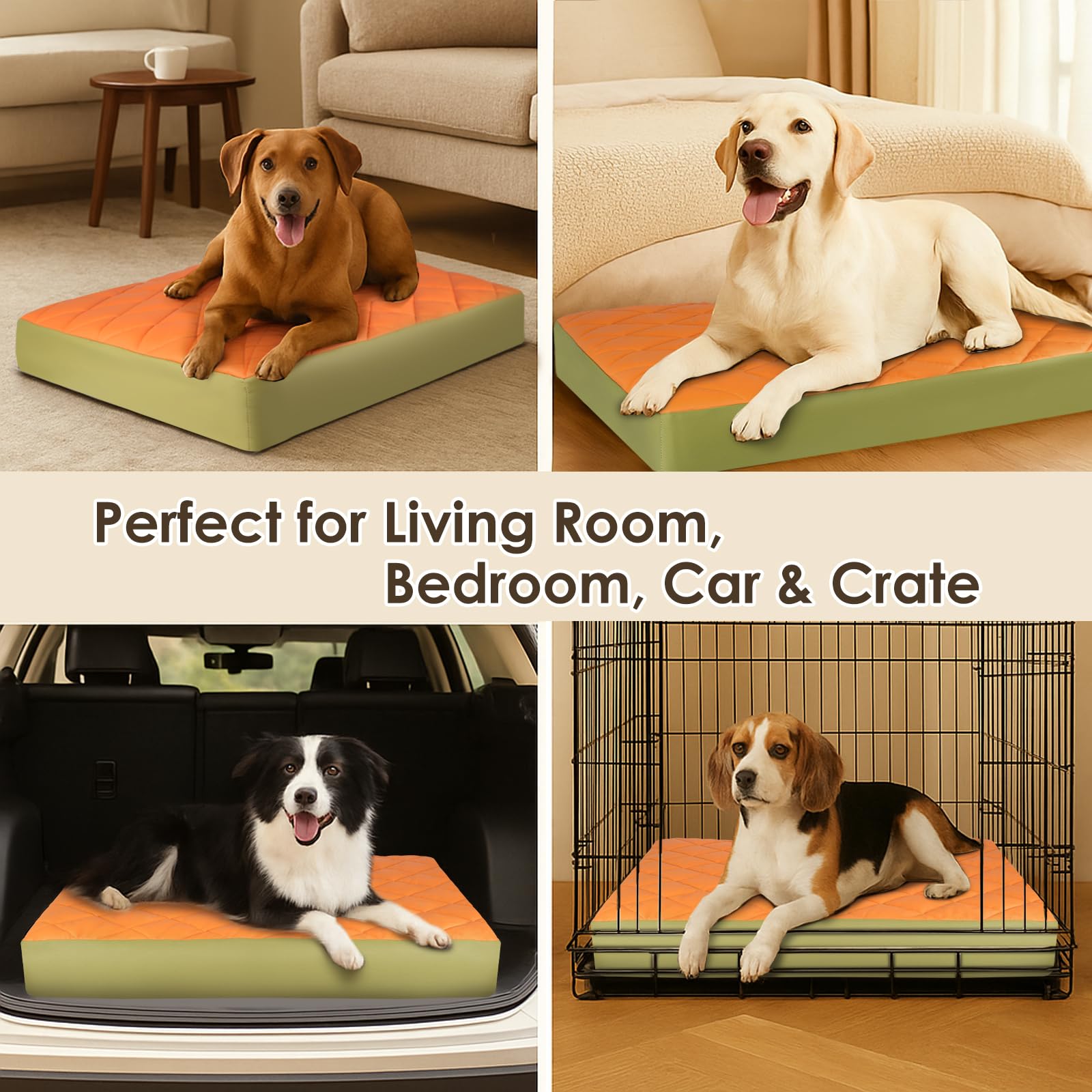 35.5" x 23.5" x 4.7" Large Orthopedic Dog Beds, Waterproof Faux Leather Memory Foam Dog Bed, Egg Crate Foam Support & Non-Slip Bottom Pet Beds for Medium Dogs and Large Dogs, Easy to Clean