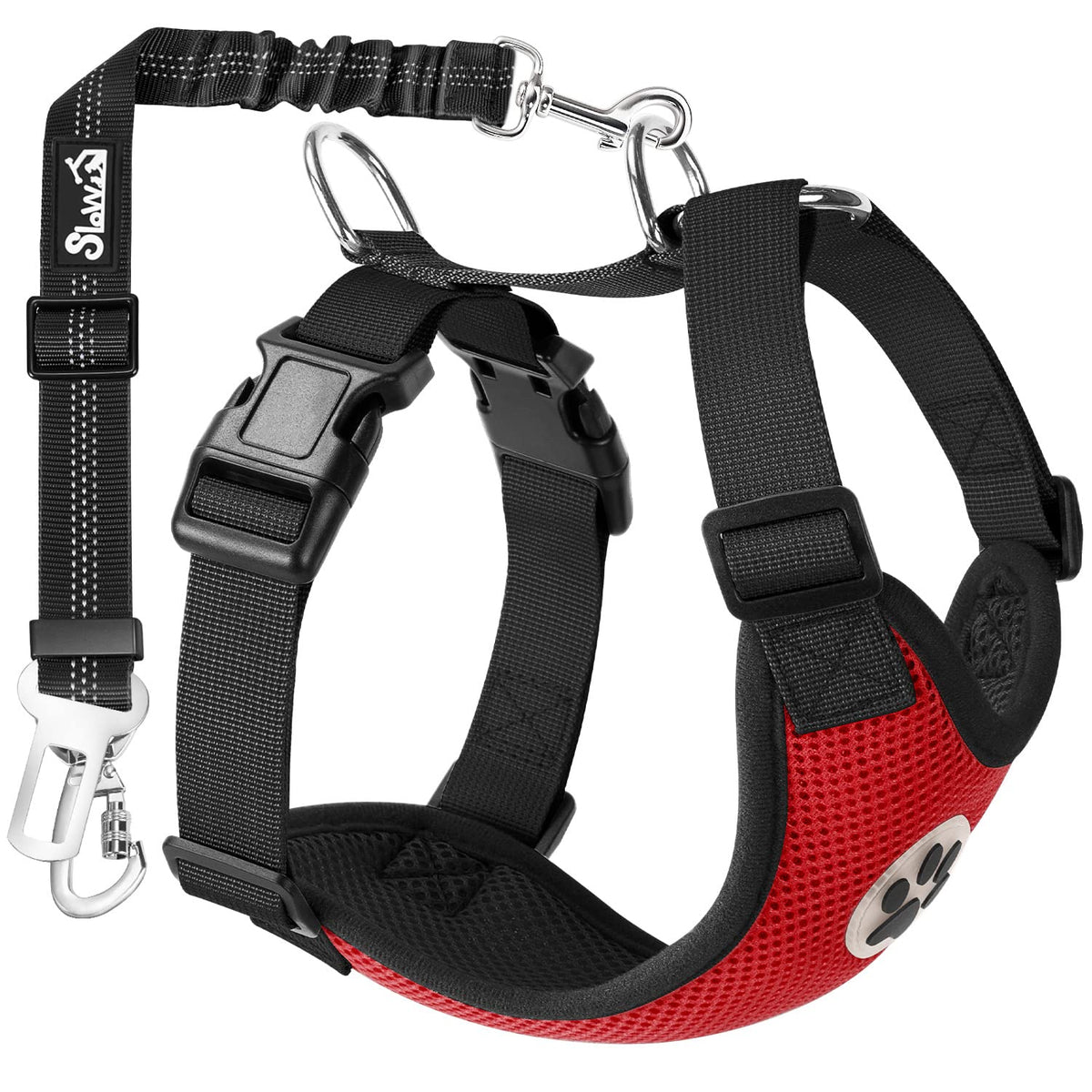 SlowTon Dog Seat Belt and Harness for Car, 2 in 1 Seatbelt Buckle, B M