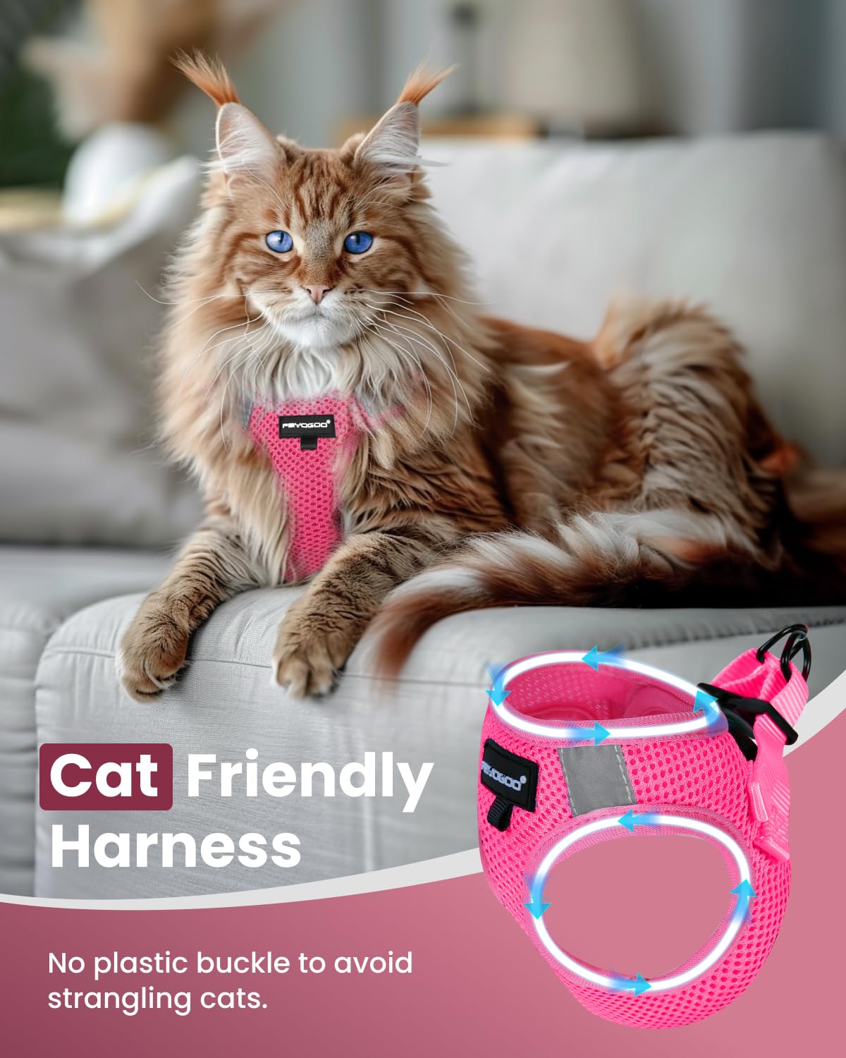 FAYOGOO Cat Harness and Leash Set, Escape-Proof Step-in Vest for Walking