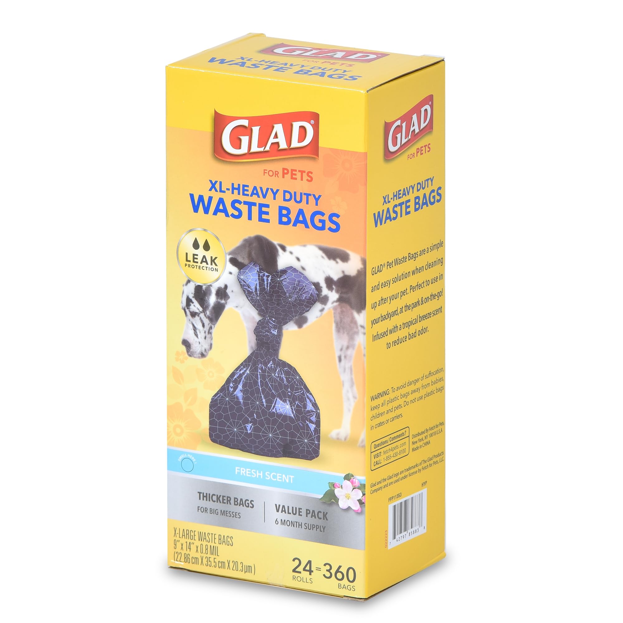 Glad Extra Large Heavy Duty Scented Dog Waste Bags Value Pack, 288 Rolls, 4320 Count