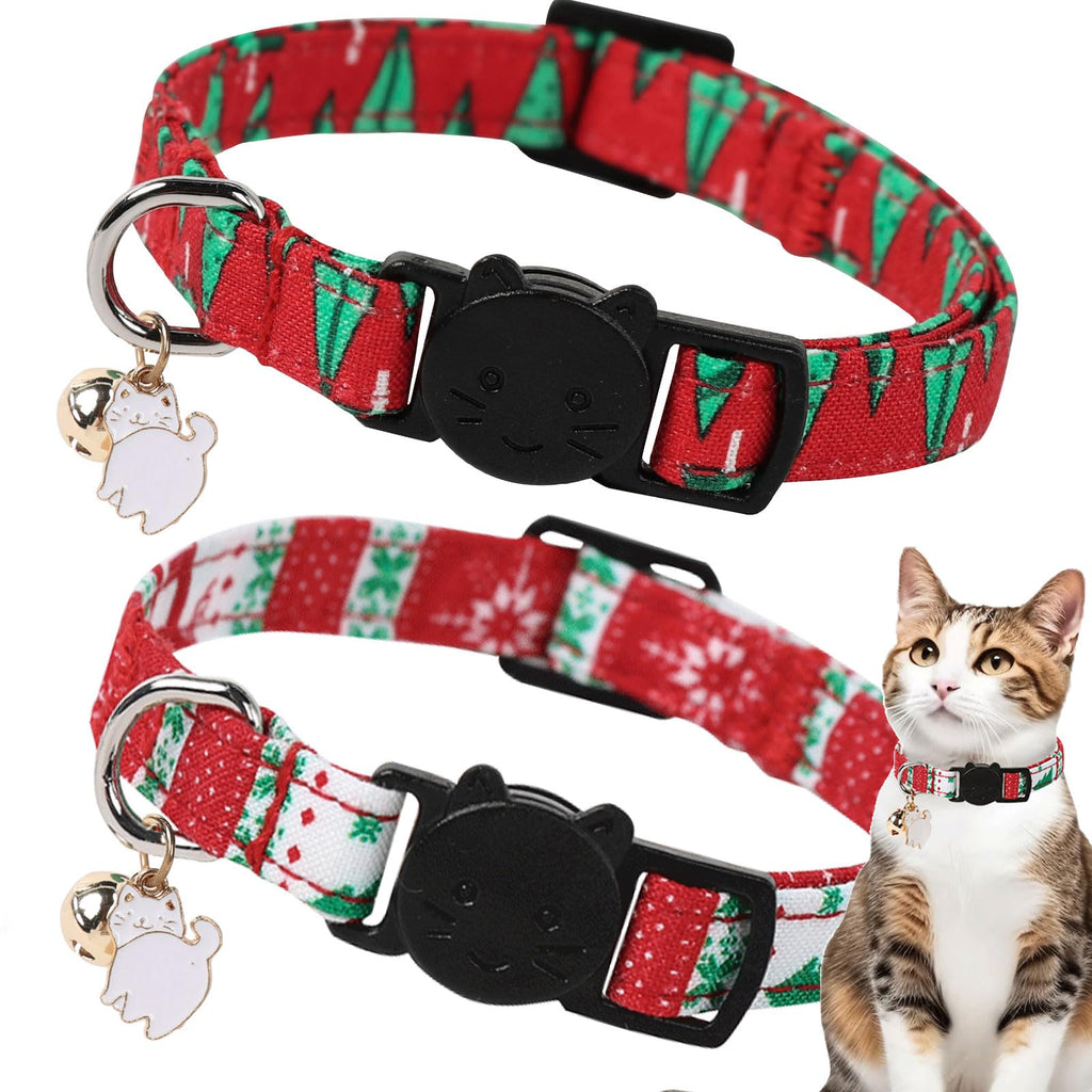 Unique style paws 2 Pack Christmas Kitten Collar Breakaway with Bell & Pendant, Adjustable Safety Cat Cotton Collars for Girl Boy Cats and Small Pets