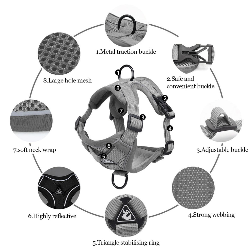 Wanheart cat Chest Harness and Leash, Anti-Escape Adjustable Soft mesh cat Leash and Chest Harness Set for All Types of Cats cat Vests (Grey, 11.02-16.5lb)