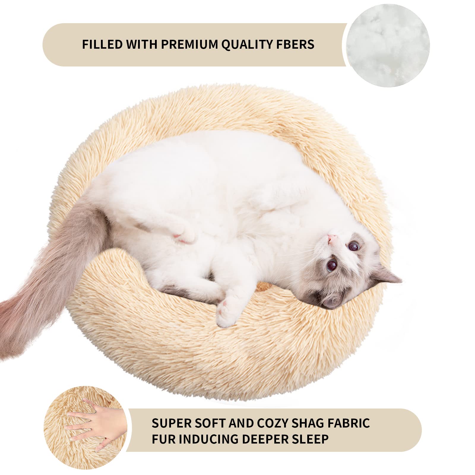 Nisrada Cat Beds for Indoor Cats,24 Inch Dog Bed for Small Melium Large Dogs, Washable-Round Pet Bed for Puppy and Kitten with Slip-Resistant Bottom