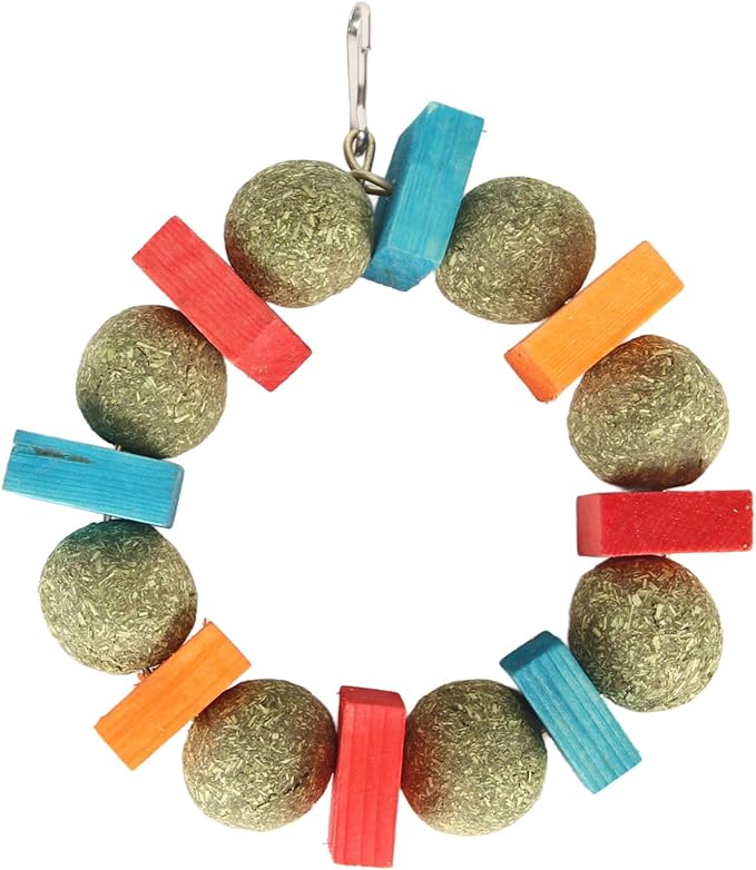 Gavigain Wood and Straw Chew Toys, Edible and Non, Promote Teeth, Nutritious, for Small Animals Like Hamsters and Rabbits (Colorful Piece Round Ring)