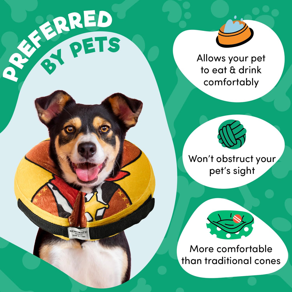 BENCMATE Inflatable Dog Cone Collar Alternative, Soft Dog Cone for Small Medium Large Dogs and Cats, Neck Recovery ECollar Donut Collar After Surgery (Medium, Cowboy)