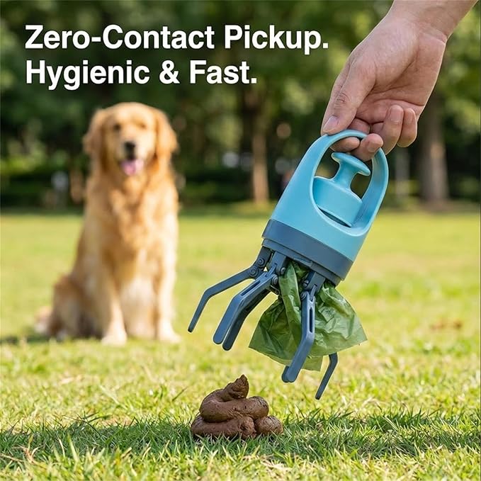 Quick Scoop Poop Scooper, Portable Dog Pooper Scooper, Easy Claw Pick up Tool for Dogs, Leak-Proof Waste Bag Holder for Outdoor Walks (Blue+Blue)