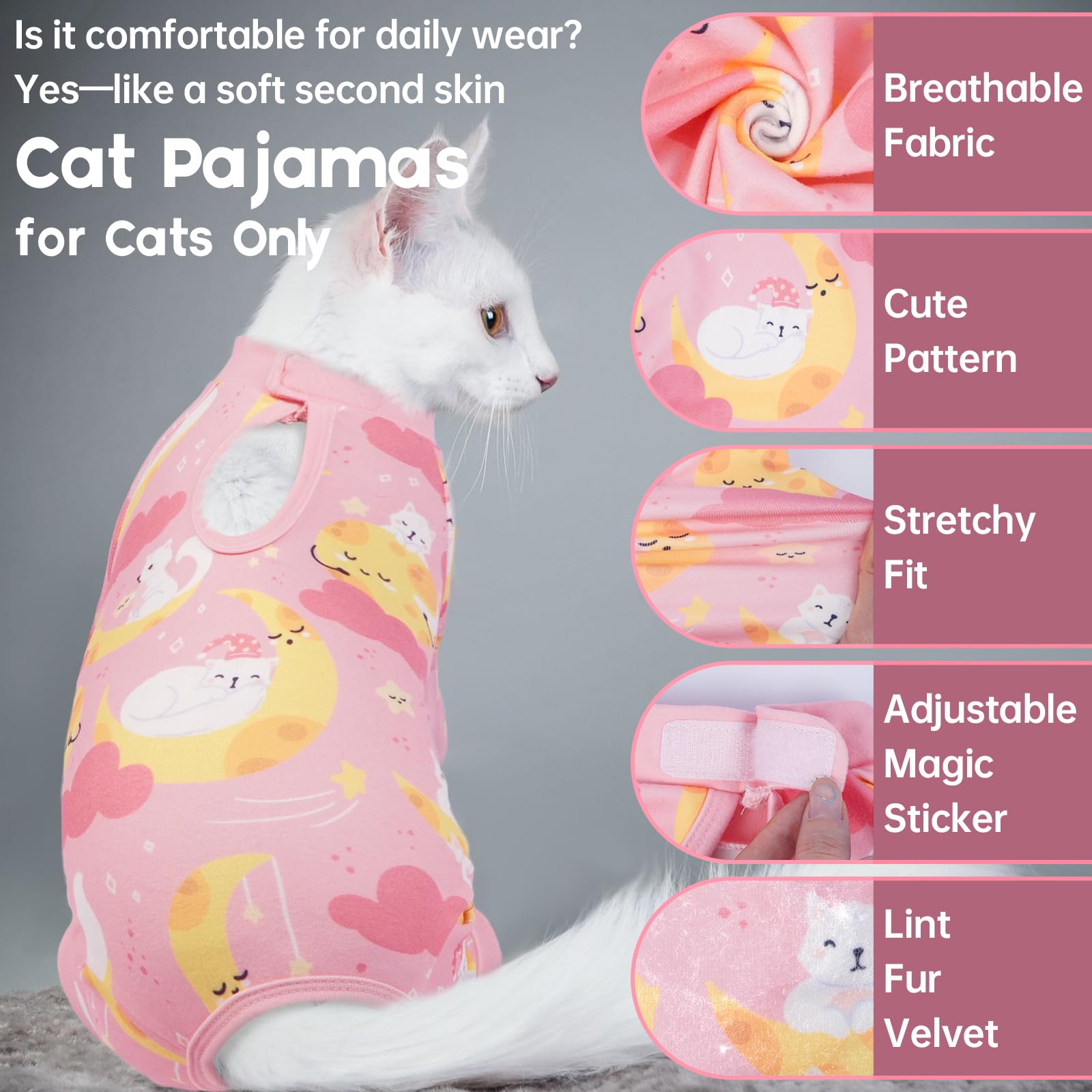 QBLEEV Cat Onesie After Surgery, Sticky Hair Cat Clothes for Cats Only