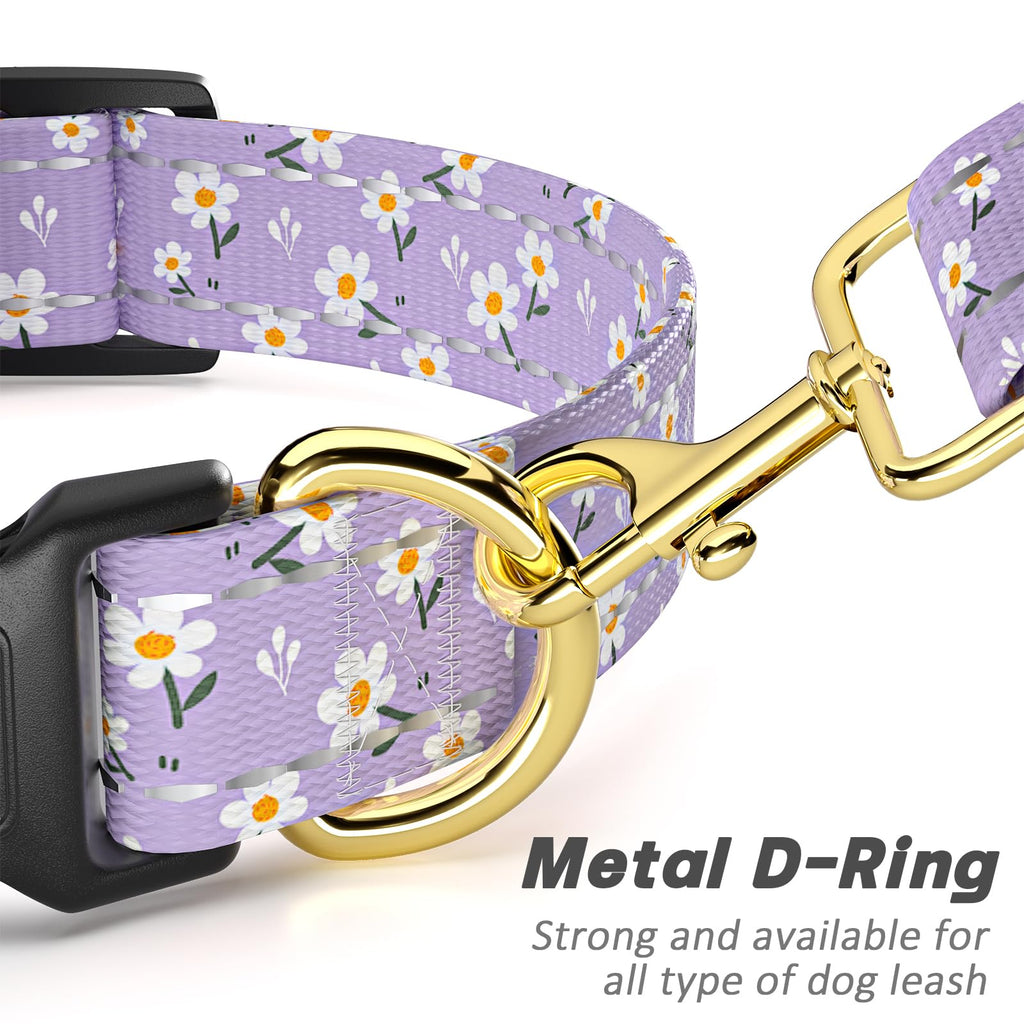 TMOODEL Reflective Adjustable Dog Collar for Medium Dogs,Purple Flower, M