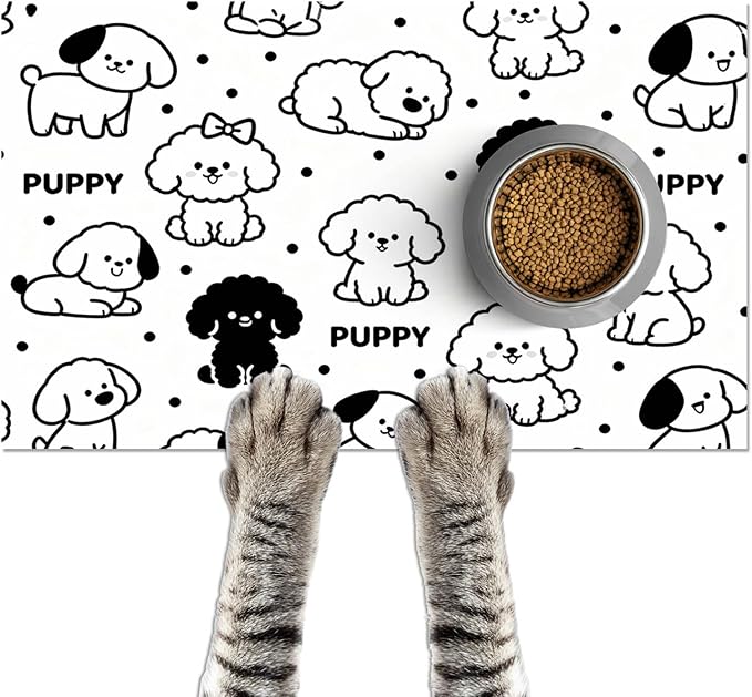 HOMETITUTE Cat Feeding Mat Rubber Backing Bowl Placemat 24 x 16 Inch
