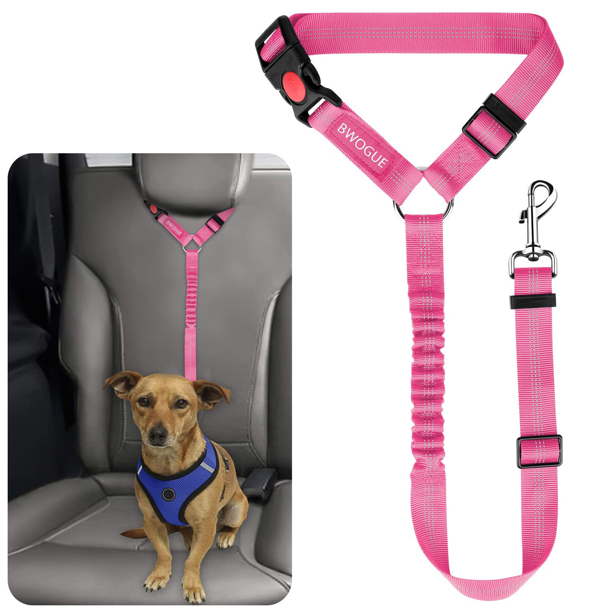 BWOGUE Dog Seat Belt for Car, Headrest Restraint Reflective Bungee, 1 Pack