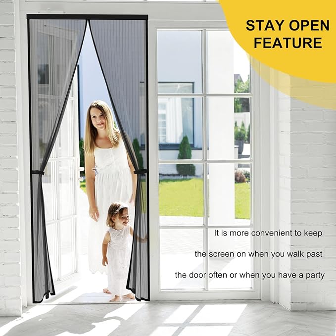 Magnetic Screen Door - Fit for Door Size:34 x 82 Inch, Screen Itself Size:36"x84", Hands Free Mesh Partition,Heavy Duty Screen Door Mesh Curtain Keeps Bugs Out, Frame Hook & Loop, Pet and Kid Friendly