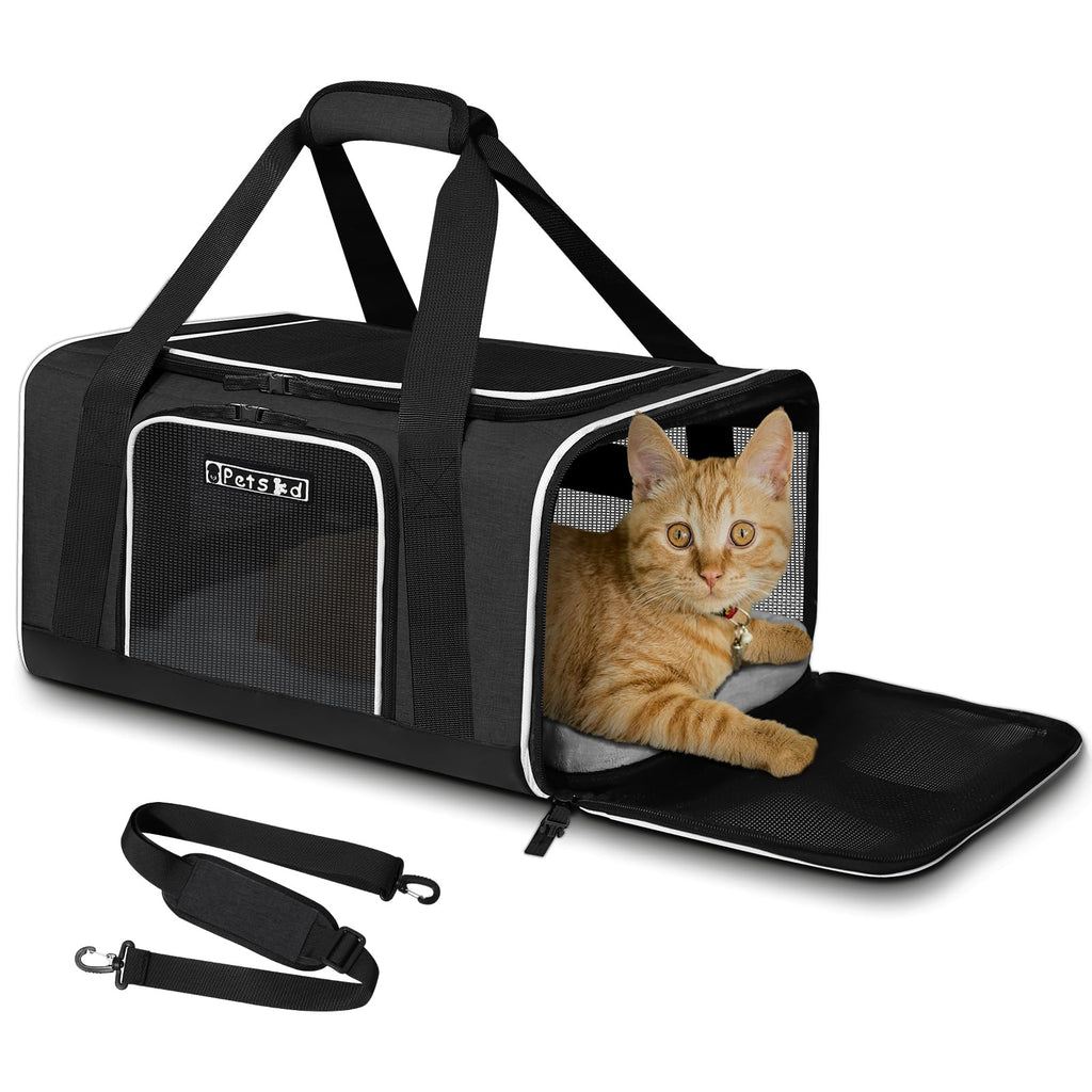 Petskd Small Pet Carrier 17" L x 11" W x 9.5" H Airline Approved, Black
