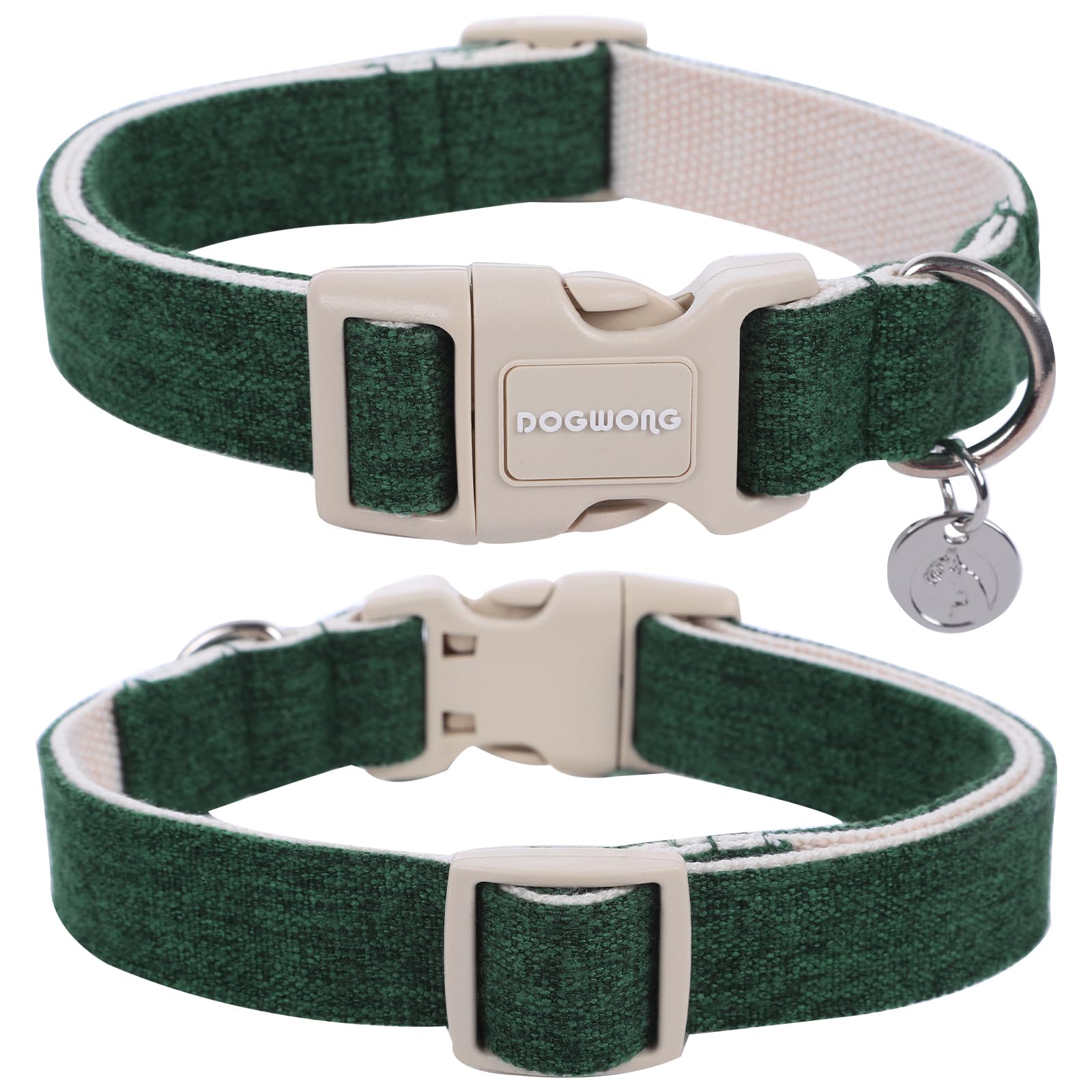 DOGWONG Cotton Hemp Dog Collar, Heavy-Duty Christmas Green Dog Collar Adjustable Soft Natural Fabric Pet Dog Collar Cute Holiday Puppy Necklace for Small Medium Large Dogs