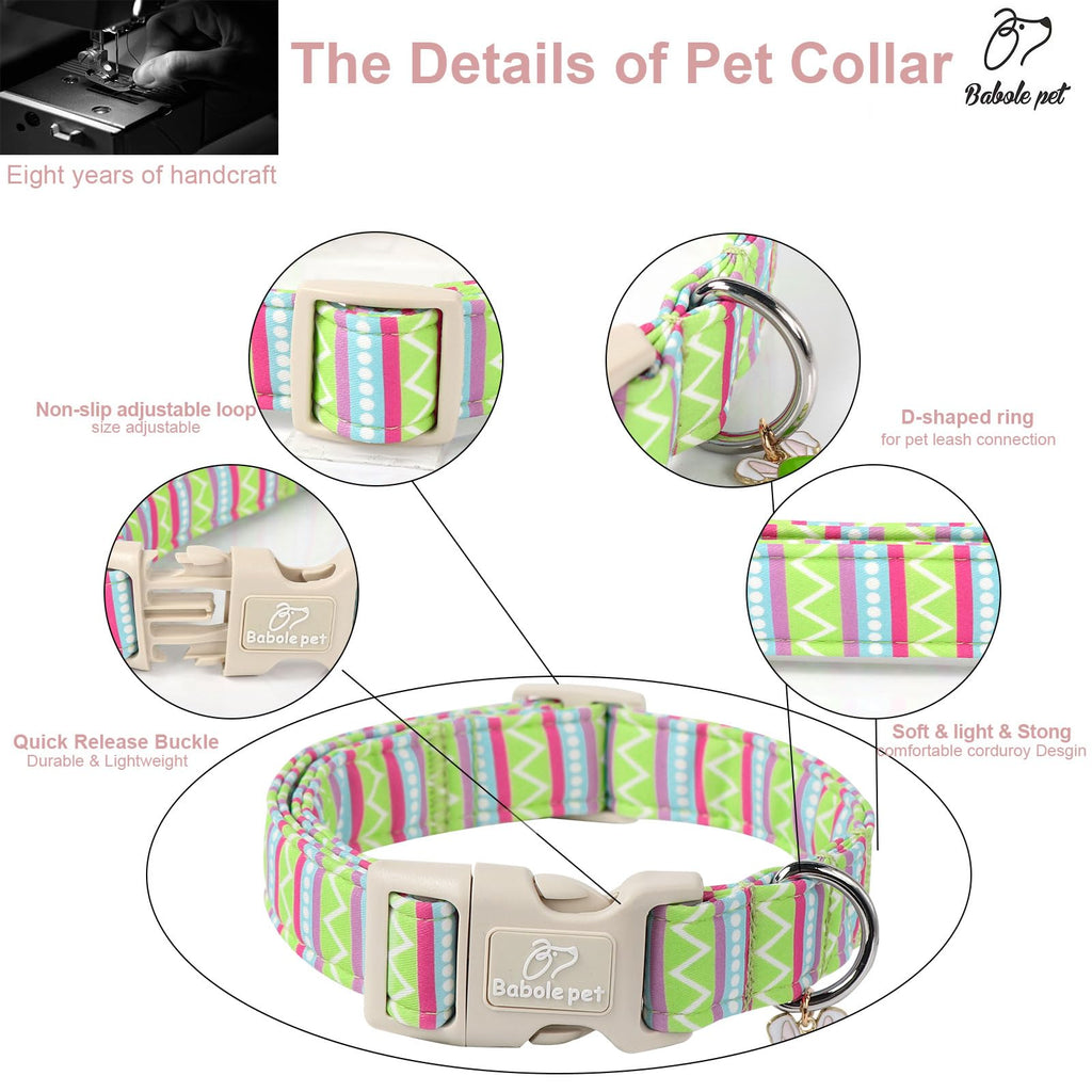 Babole Pet Easter Dog Collar for Large Dogs - Brightly Colored Stripe Easter Collars for Boy Girl Dogs, Adjustable Spring Holiday Pet Collars with Quick Release Buckle L