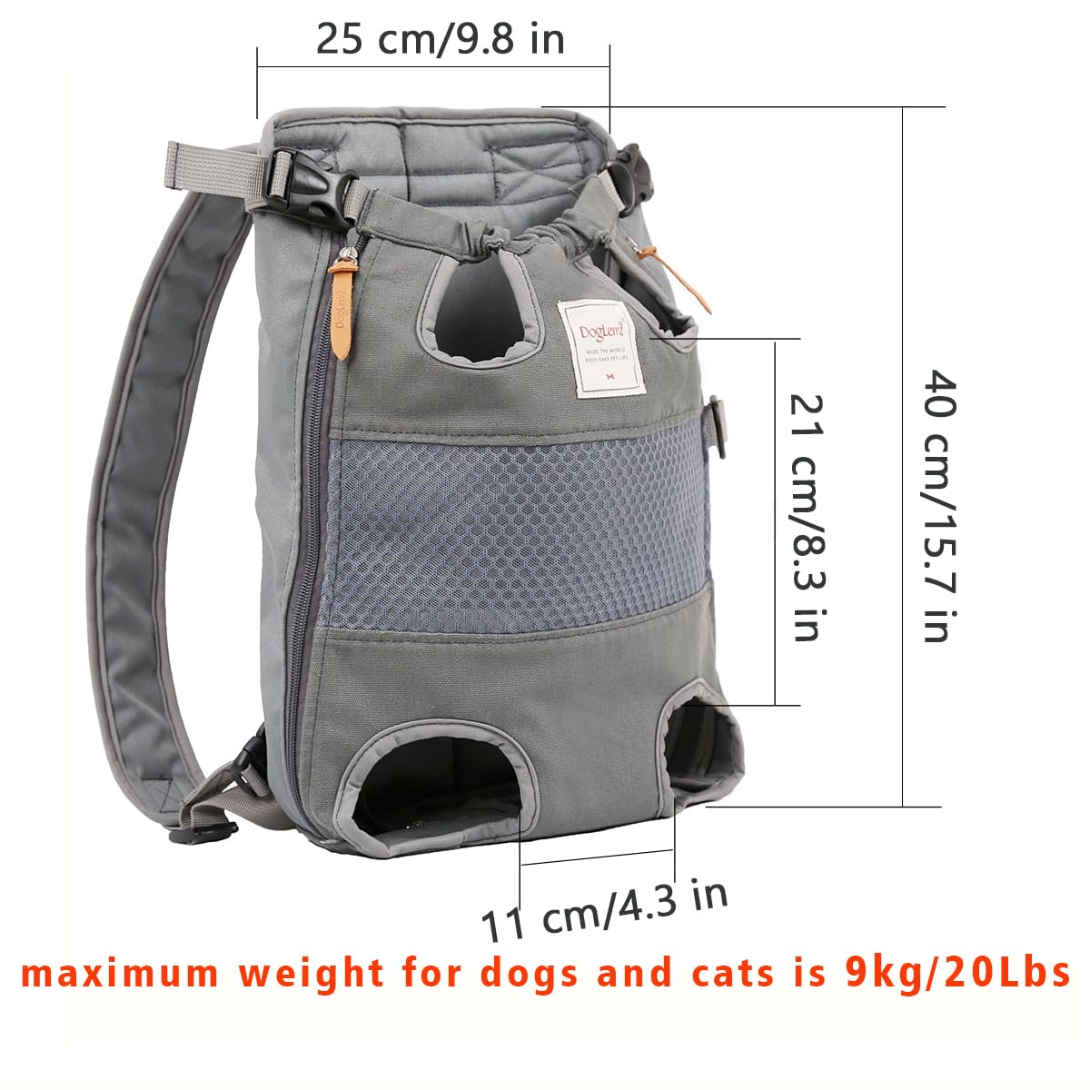 Lifeunion Legs Out Dog Carrier Backpack Hands-Free Adjustable Pet Travel Carrier for Small Medium Dogs Cats Motorcycle Hiking Walking (Grey)