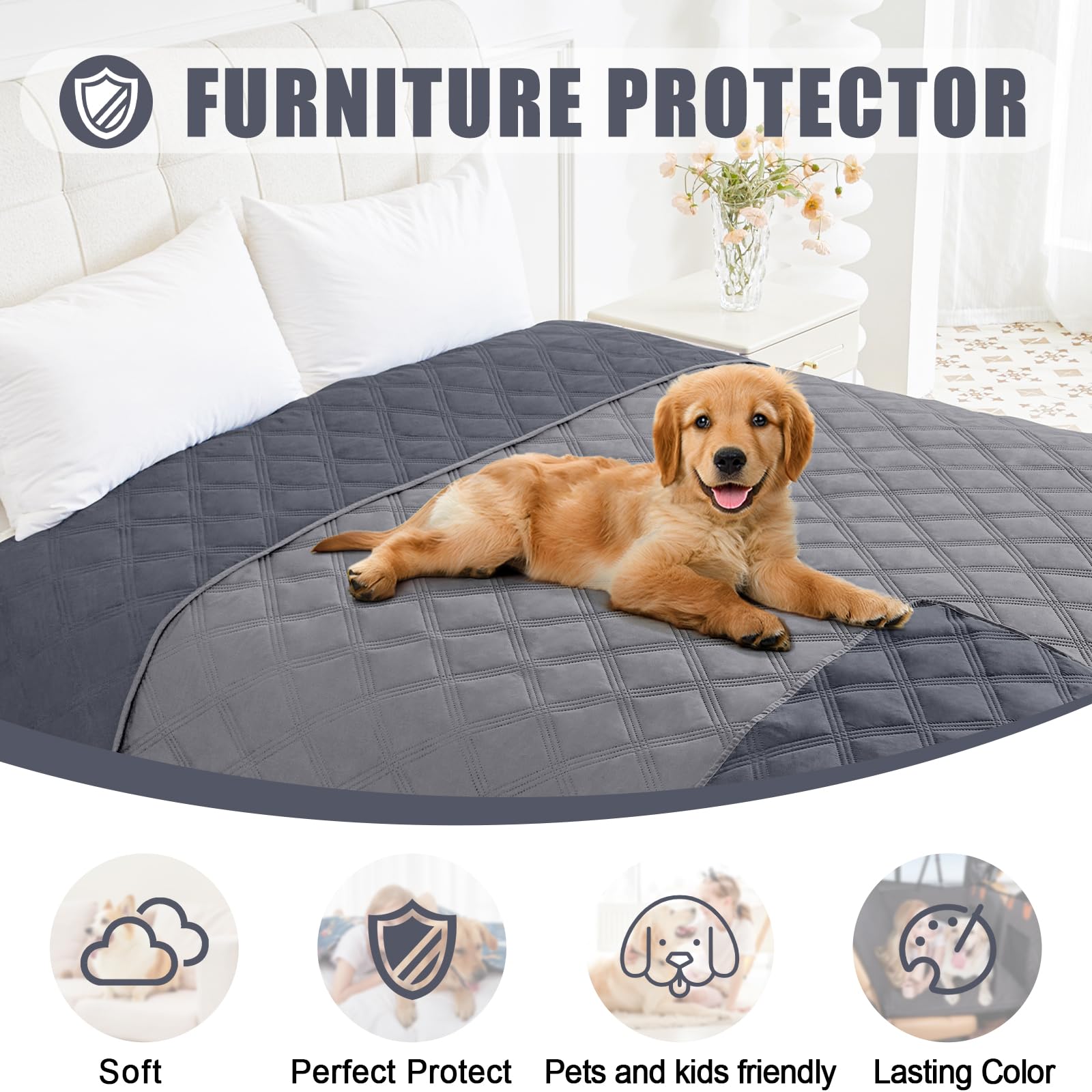 Smiry Waterproof Dog Bed Cover, Reversible Pet Blanket for Sofa Couch