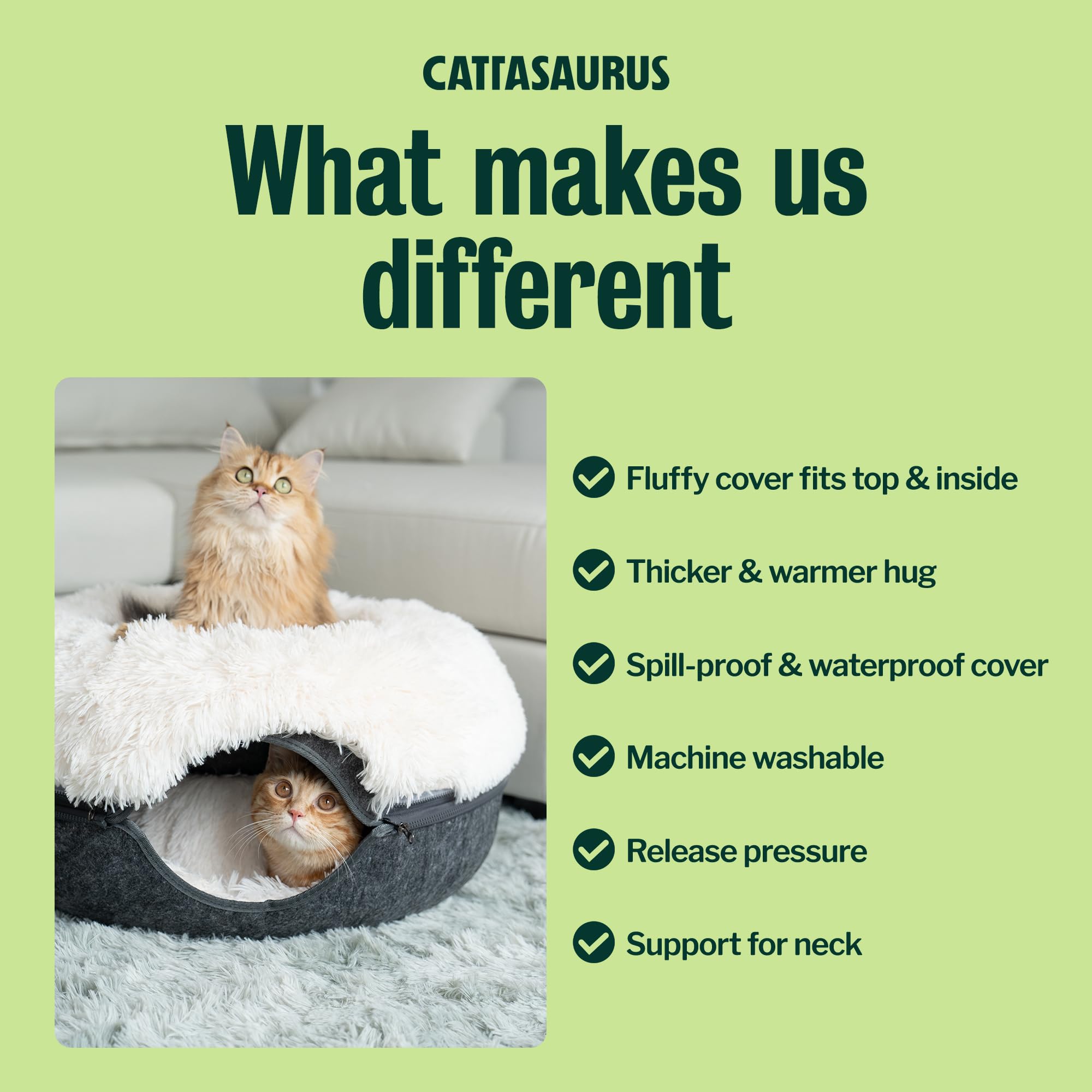 Cattasaurus Peekaboo Cat Cave for Multiple & Large Cats Up to 30-45 Lbs, Fluffy Cat Beds for Indoor Cats, Scratch Detachable & Washable Tunnel Bed, Comfy Donut Cave (Dark Gray, Large (Calming))