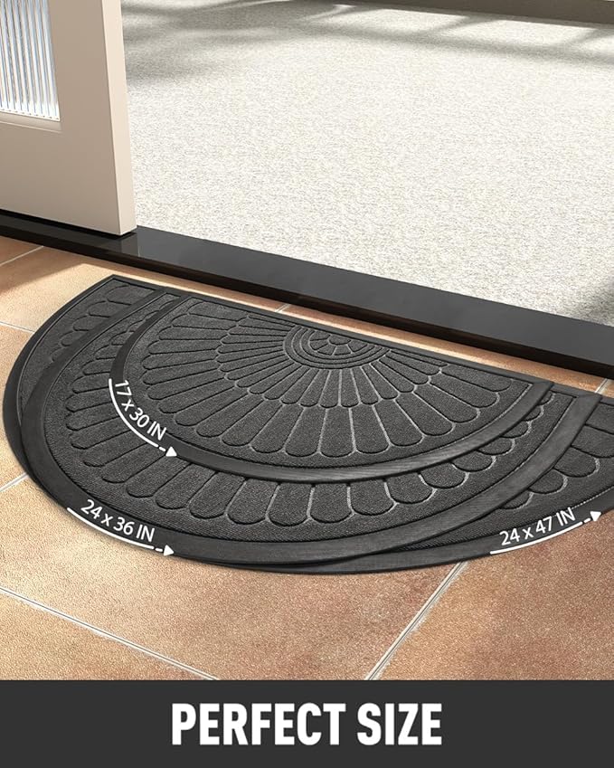 tchdio Door Mat Outdoor Indoor Entrance Doormat-Semicircular Durable Rubber Non Slip Front Door Mat for Outside Inside Entry Entryway Dirt Trapper WelcomeMat for Muddy Paws and Shoes-Grey 24”x47”