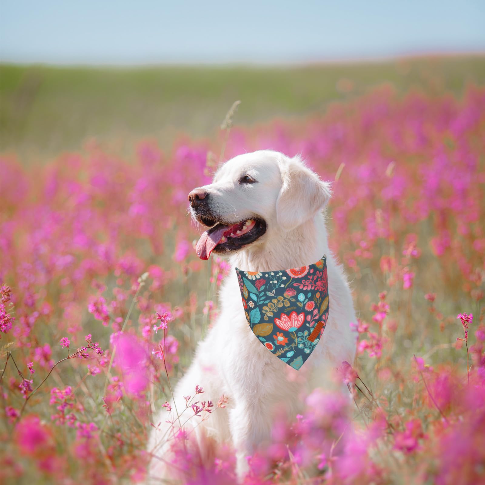 PTDECOR Spring Floral Dog Bandana, Flower Pet Scarf, X-Large