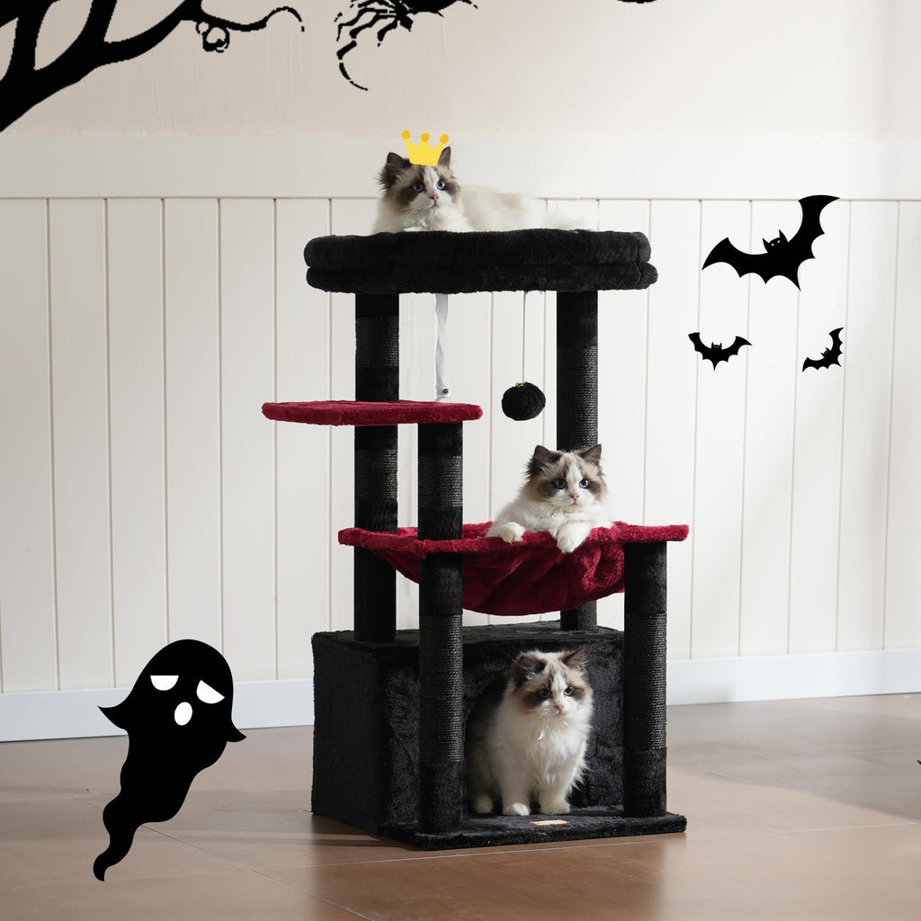 Heybly Cat Tree, Kitten Tower with Large Soft Cat Basket HCT008SBR