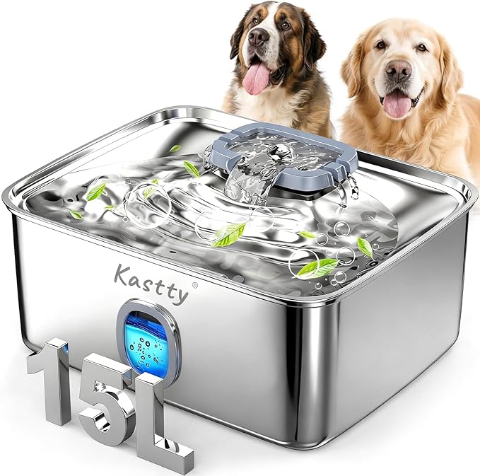 Kastty 4 Gal/15L Stainless Steel Dog Water Fountain for Large Dogs