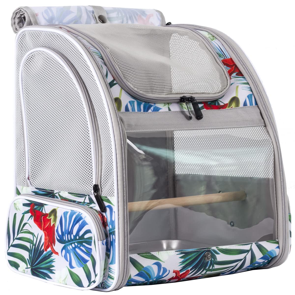 ORIZZP Portable Small Bird Travel Carrier Cage with Stand Perch, Bird Carrier to Carry Parakeet Budgies Parrot Cockatiel Conure Outdoor, Front Clear Window with Floral Printing