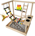 Hamiledyi Parrot Playground Bird Playstand Wood Exercise Play Perch Exercise Gym with Feeder Cups Toys Cockatiel with Ladder Hanging Swing for Pet Conure Lovebirds Life Activity Center Training Stand