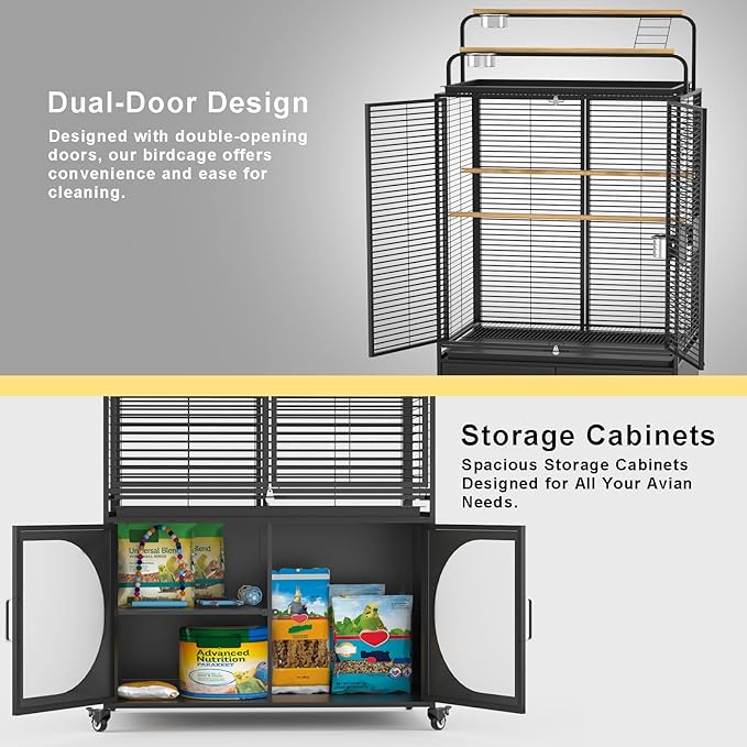 GDLF 72-Inch Parrot Bird Cage with Play Top and Storage Cabinet