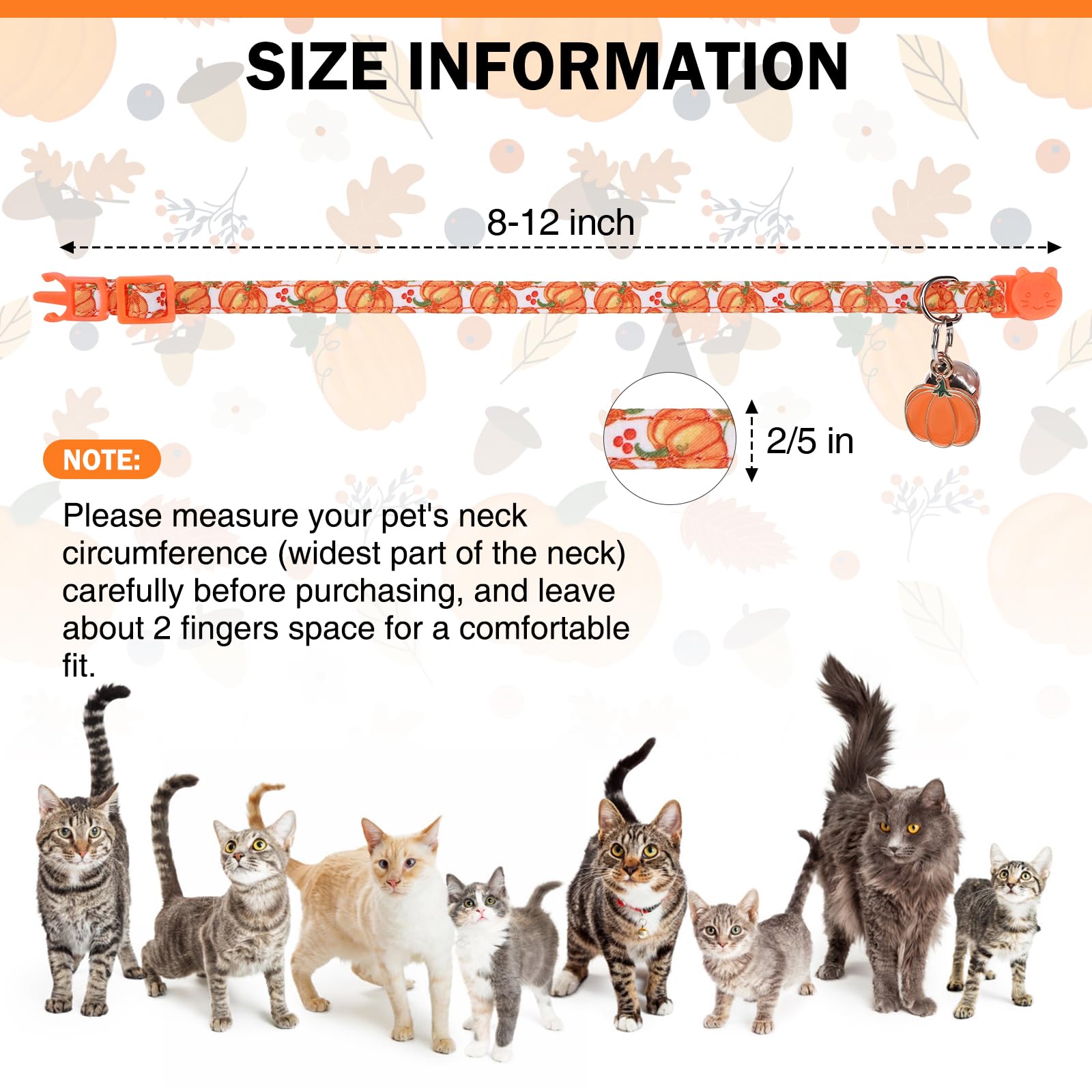 DILLYBUD Thanksgiving Cat Collar Breakaway, Soft Kitten Collars with Bell