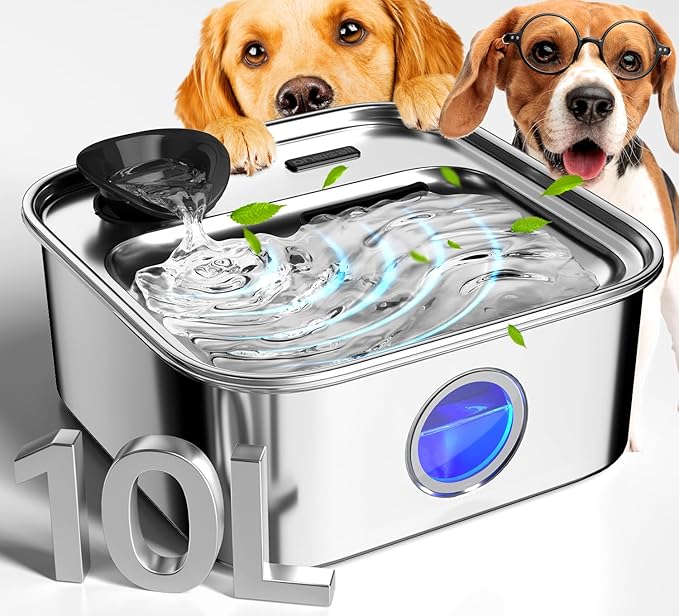 oneisall 10L/2.6Gal Dog Water Fountain for Large Dogs (with 6 Filters)