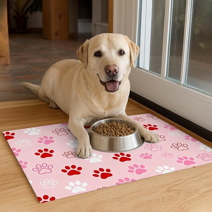 HOMETITUTE Cat Feeding Mat Rubber Backing Bowl Placemat 24 x 16 Inch