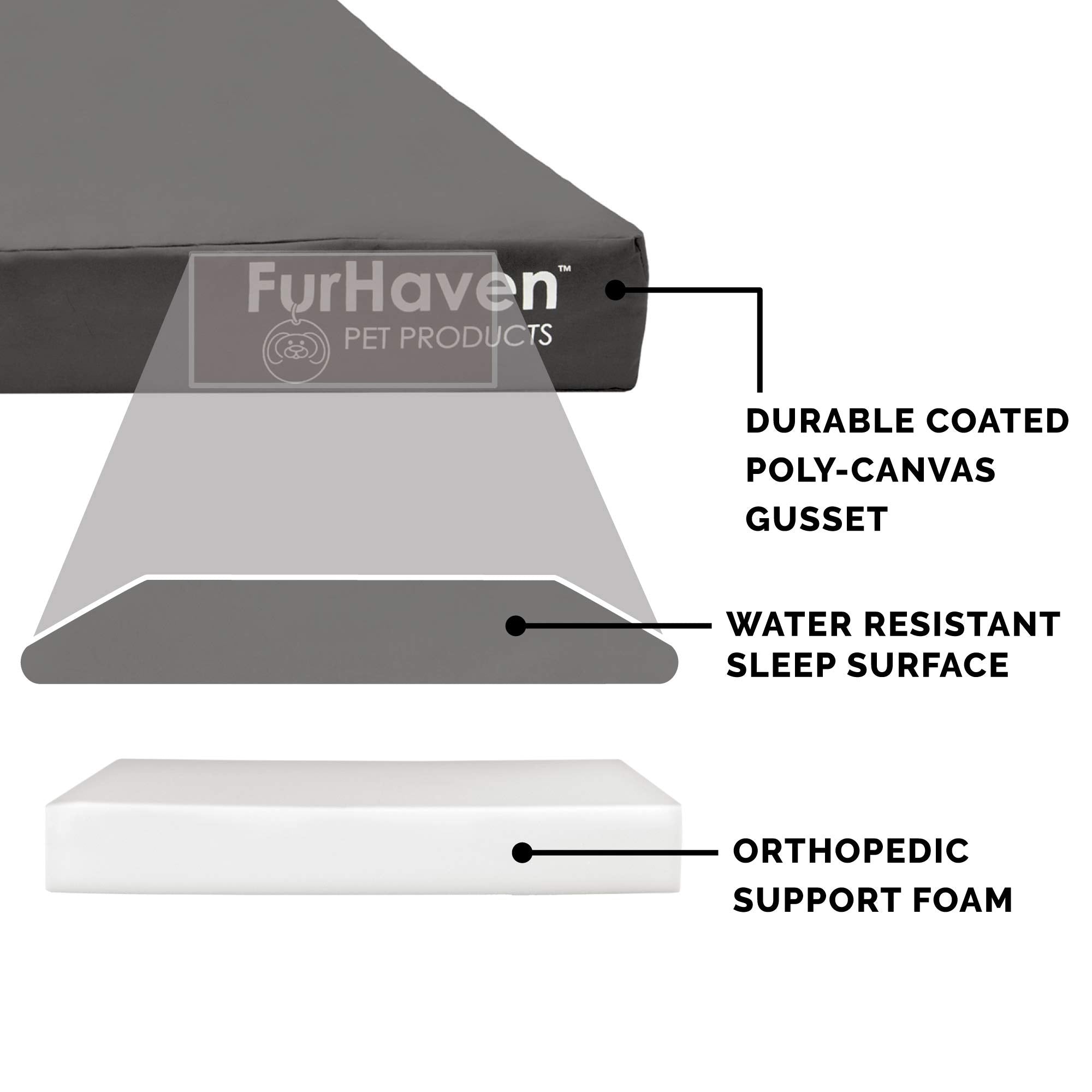 Furhaven Water-Resistant Orthopedic Dog Bed for Large Dogs w/ Removable Washable Cover, For Dogs Up to 125 lbs - Indoor/Outdoor Logo Print Oxford Polycanvas Mattress - Stone Gray, Jumbo Plus/XXL