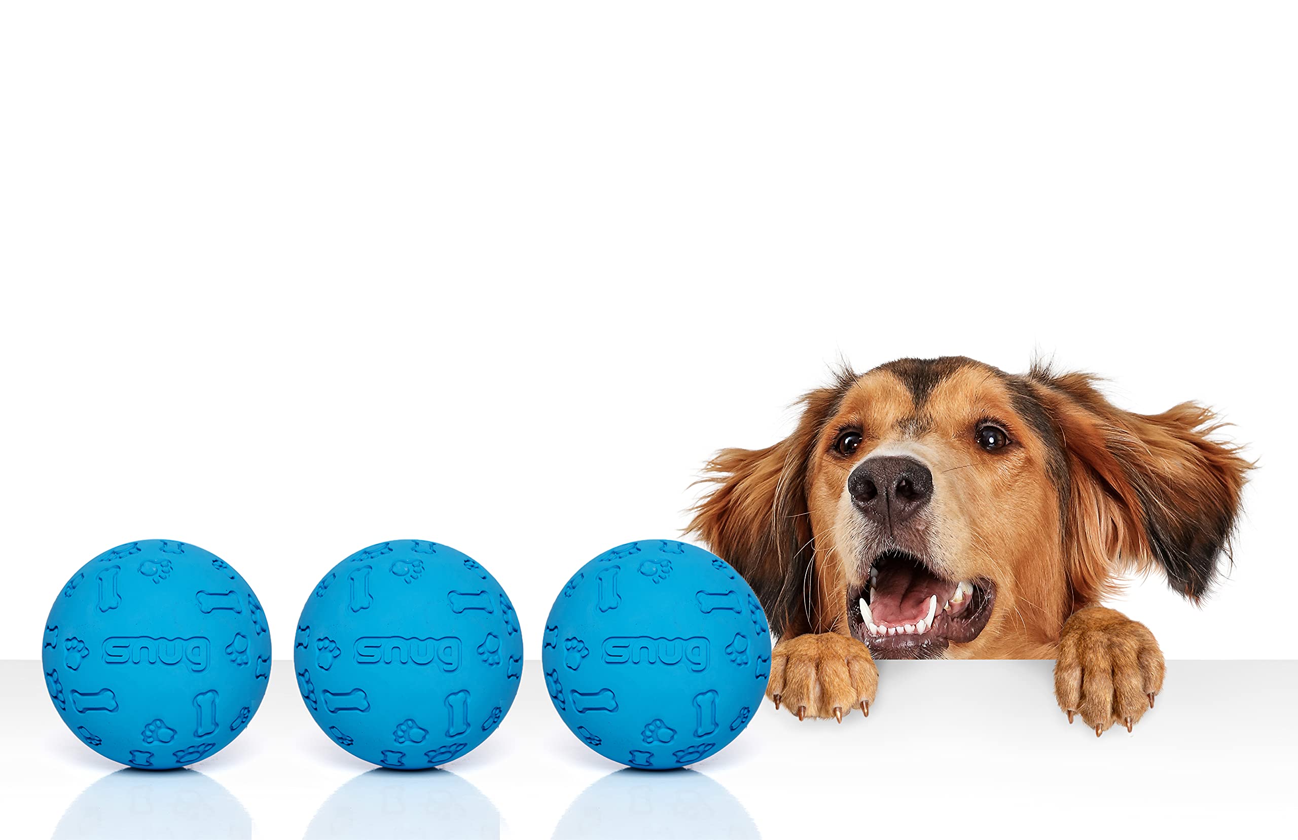 Snug Rubber Dog Balls for Small and Medium Dogs - Tennis Ball Size - Virtually Indestructible (3 Pack - Blue)