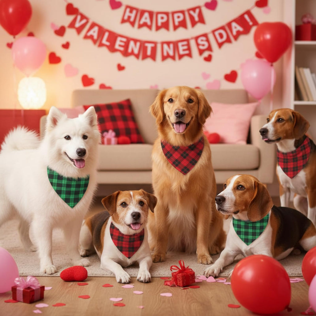 Weewooday 50 Pcs Christmas Red and Green Plaid Dog Bandanas Bulk for Medium