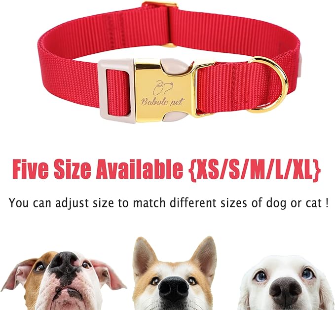 Babole Pet Nylon Dog Collar - Adjustable Burgundy Red Soft Webbing Dog Collars for Small Medium Large Dogs Boy Girl Puppy Collar with Safety Metal Buckle L