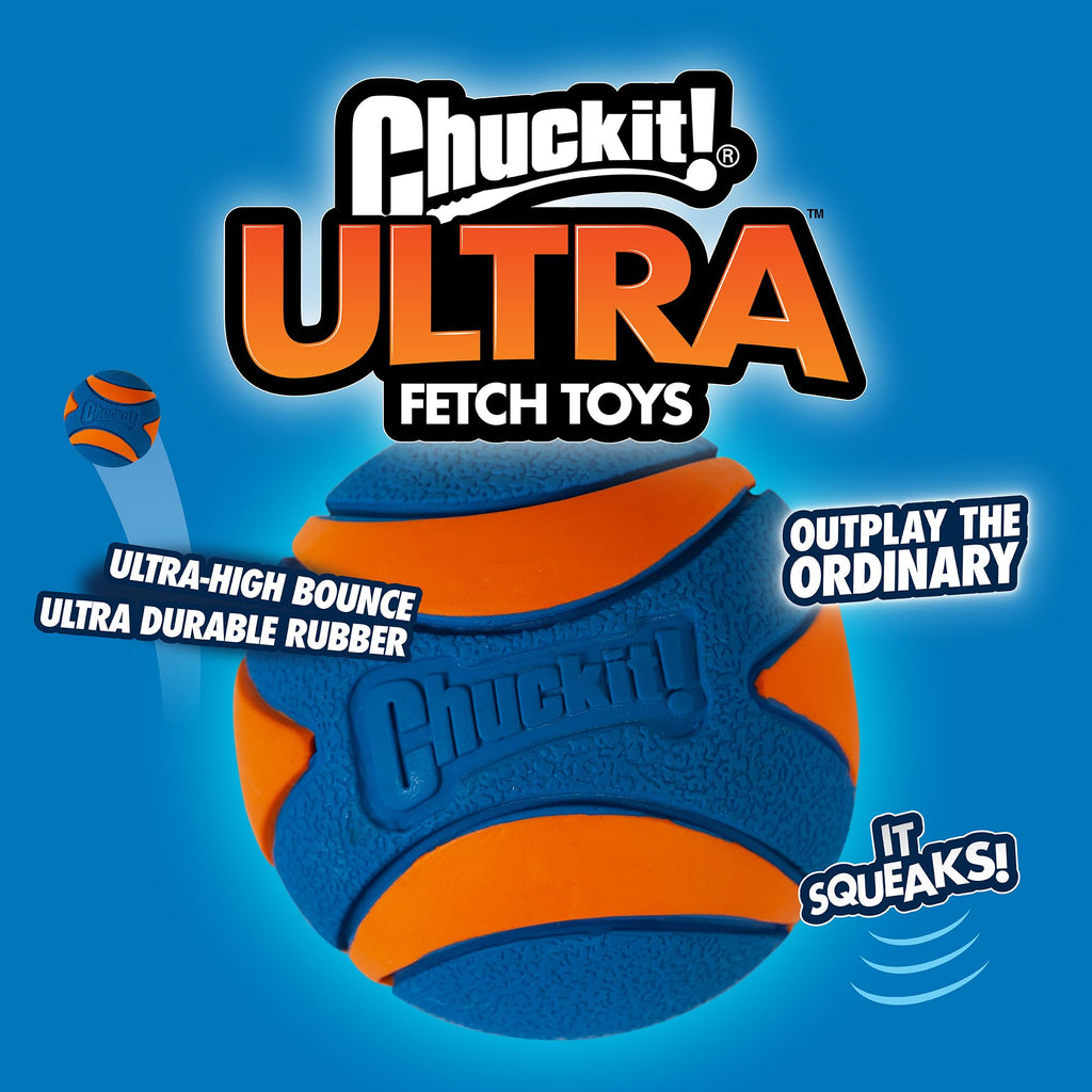 Chuckit! Ultra Ball Dog Toy - Medium Bouncy Fetch Balls for Dogs 20-60 lbs - Made from Durable Rubber - Floating Water Pet Toys - Size Medium - 2.5-inch Diameter - Pack of 4