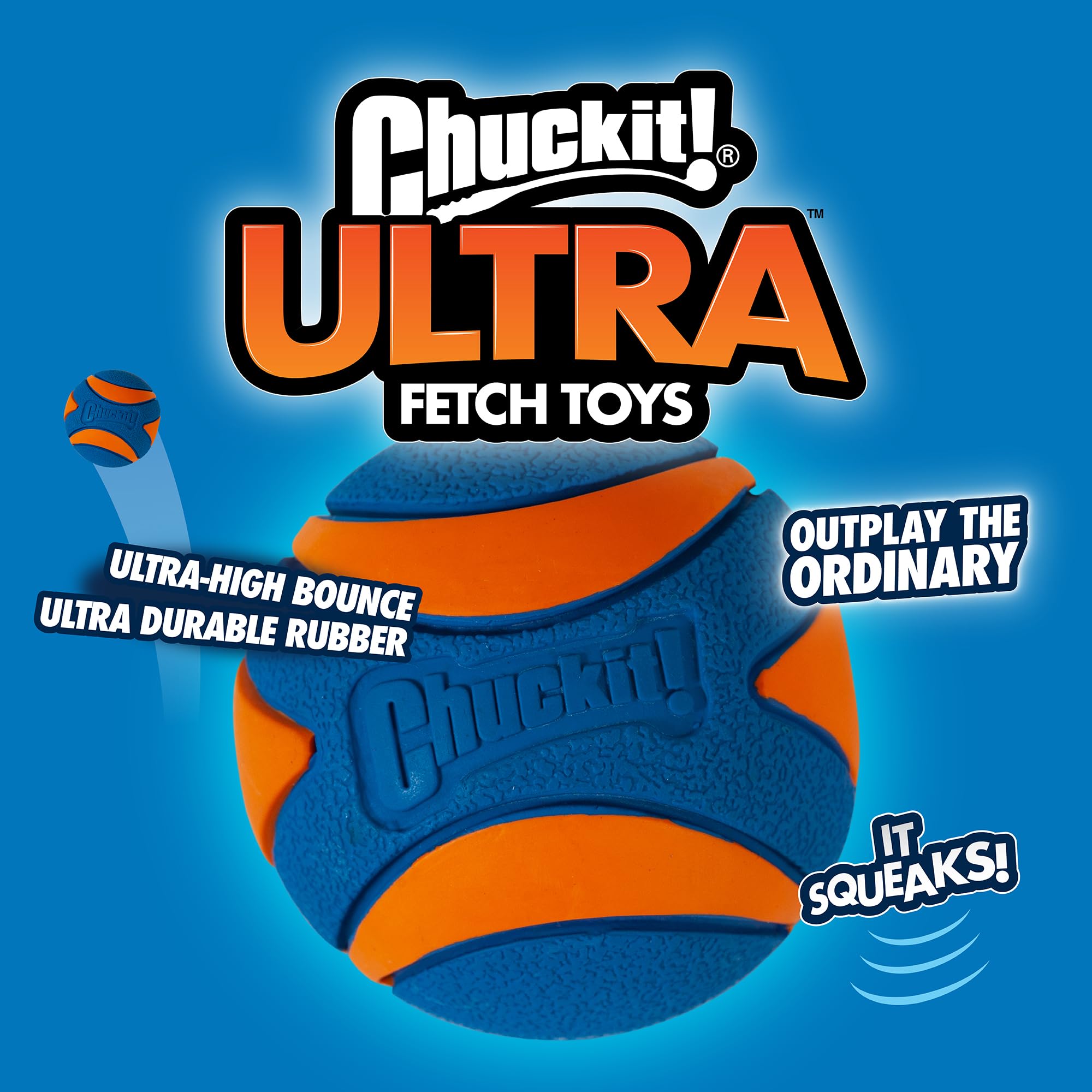 Chuckit! Ultra Ball Dog Toy - Medium Bouncy Fetch Balls for Dogs 20-60 lbs - Made from Durable Rubber - Floating Water Pet Toys - Size Medium - 2.5-inch Diameter - Pack of 4
