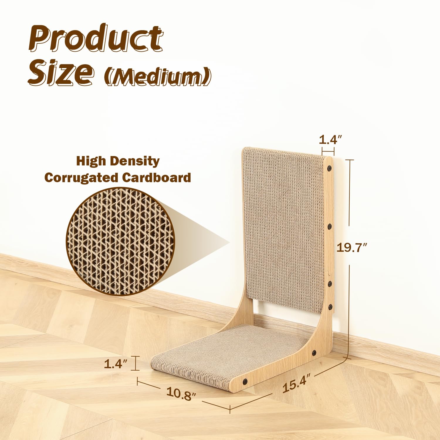 Zakkart 2-Pack Cat Scratching Board, 19.7'' Tall Cardboard L Shape Vertical Cat Scratchers for Indoor Cats, Cat Scratching Post for Wall and Couch, Medium