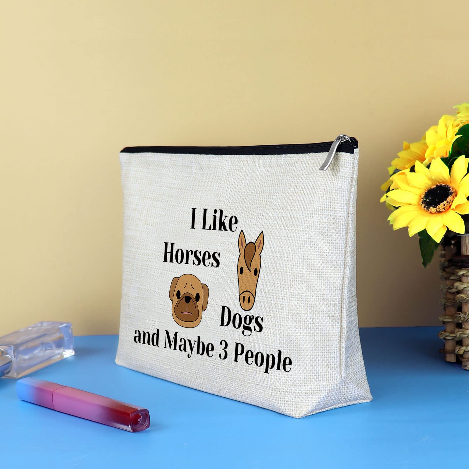 Dog Horse Lover Gifts Makeup Bag Dog and Horse Gifts for Girls Women Cosmetic Bag Cowgirl Equestrian Gifts Dog Mom Gift Birthday Christmas Gift for Dog Horse Lover Friend Sister Travel Makeup Pouch