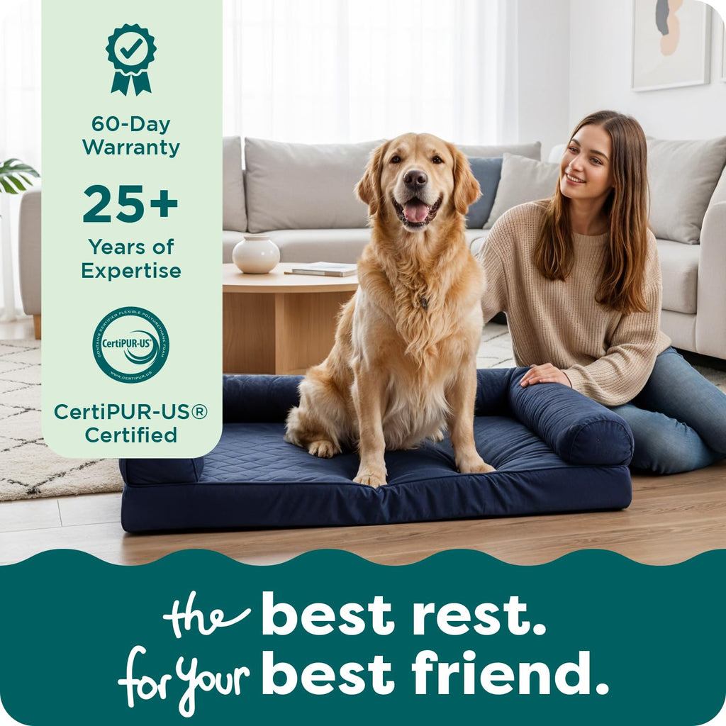 Furhaven Orthopedic Dog Bed for Large Dogs w/ Removable Bolsters & Washable Cover, For Dogs Up to 95 lbs - Quilted Sofa - Toasted Brown, Jumbo/XL