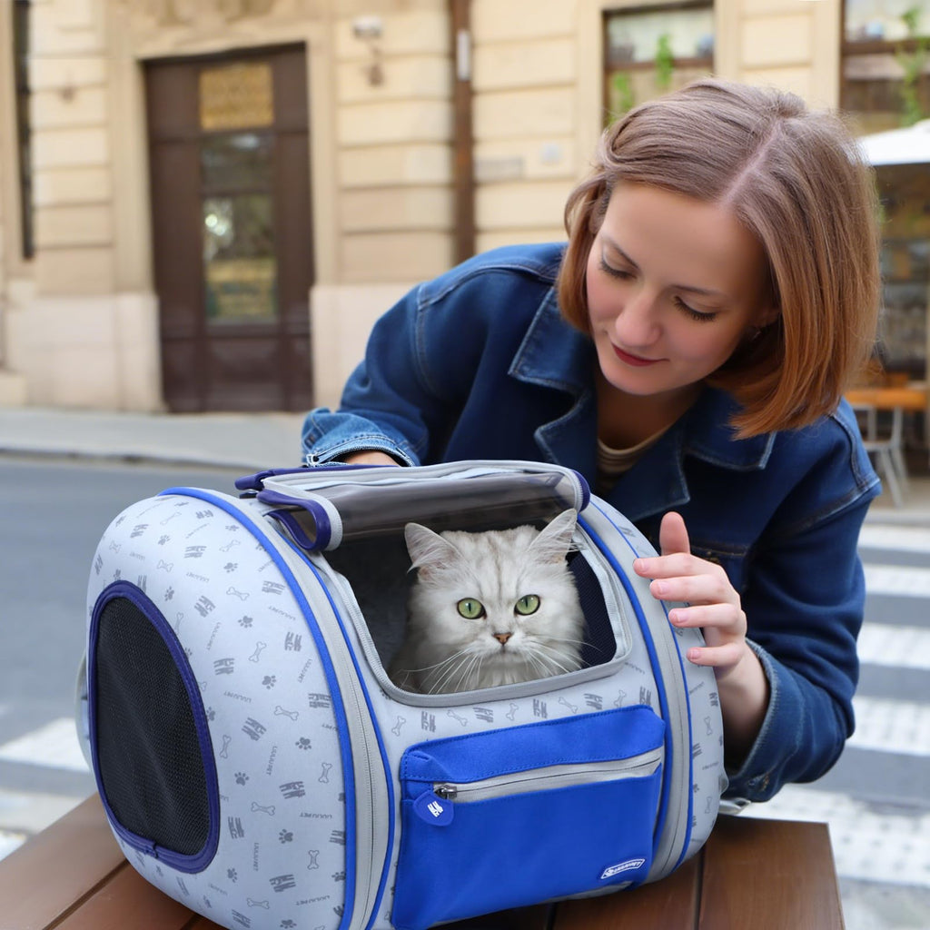 LIULIUPET Cat and Dog Backpack Carrier, Foldable Breathable Pet Carrier Backpack with Mesh Ventilation, Large Portable Outing Traveling Pet Bag for Small, Medium Cats, Small Dogs, Blue