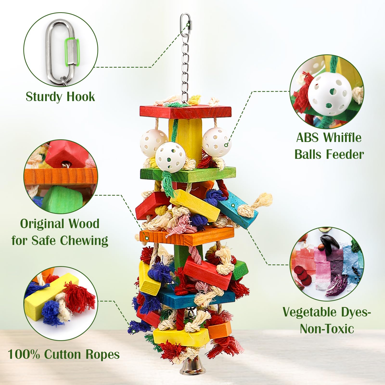 unimaxlink Bird Toys for Parrots, Parakeet Toys Natural Woode Parrot Toy for Large Medium Parrots Bird Shredding Chew Toy for Macaw, Cockatoos, Cockatiels,Budgie