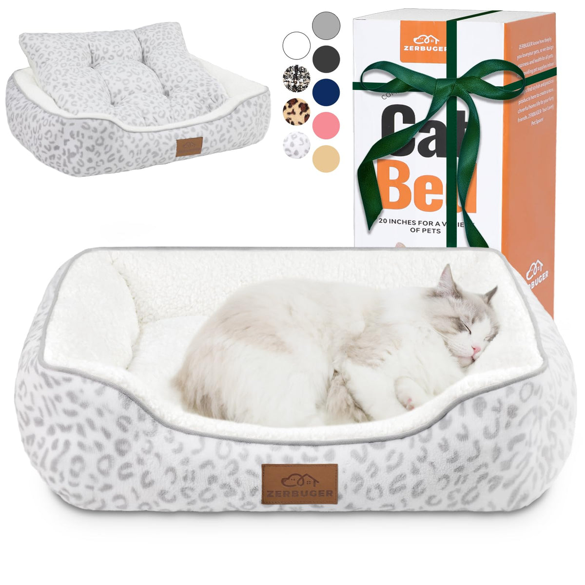 Zerbuger 25in Pink Pattern Rectangle Cat Dog Bed Machine Washable Sofa
