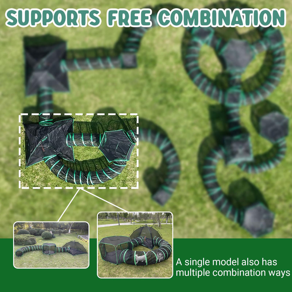 Pawtenda 4-in-1 Cat Tent & Enclosure Outdoor, Foldable Playpen with Tunnels