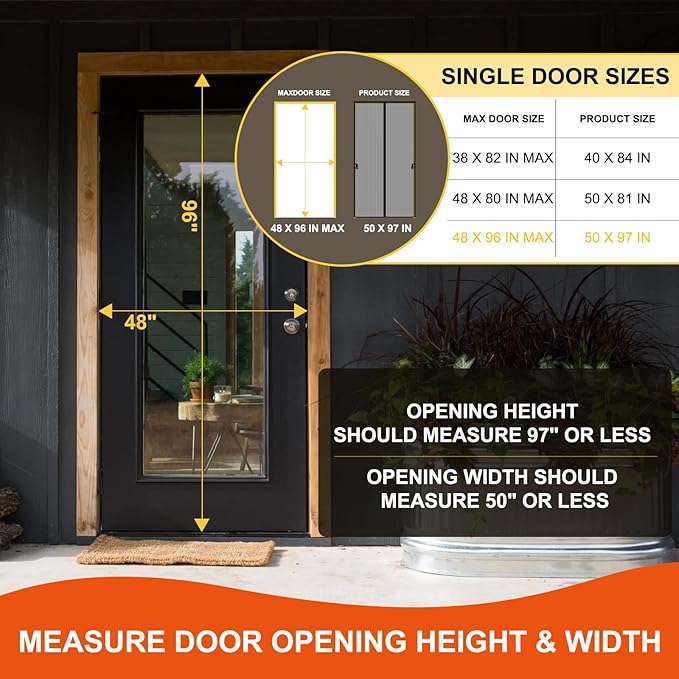 Fiberglass Magnetic Screen Door Fit Door Size 48 x 96 in- Heavy Duty Fiberglass Screen Door Mesh for Interior Door, Patio and Sliding Doors - Door Screen Magnetic Closure Let Fresh Air in