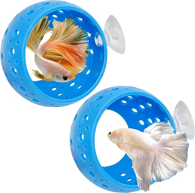 Fhiny 2 PCS Betta Hide, Orange Beta Fish Tank Decor, Suction Cup Shrimp Tunnel, Betta Resting Spot, Aquarium Hammock Hideout Cave for Guppy Resting